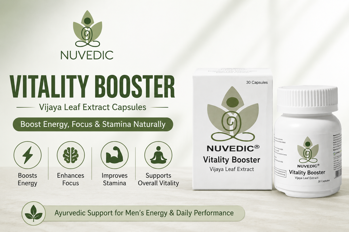 NUVEDIC Vitality Booster Vijaya Leaf Extract Capsules: A Natural Way to Boost Energy, Focus & Stamina