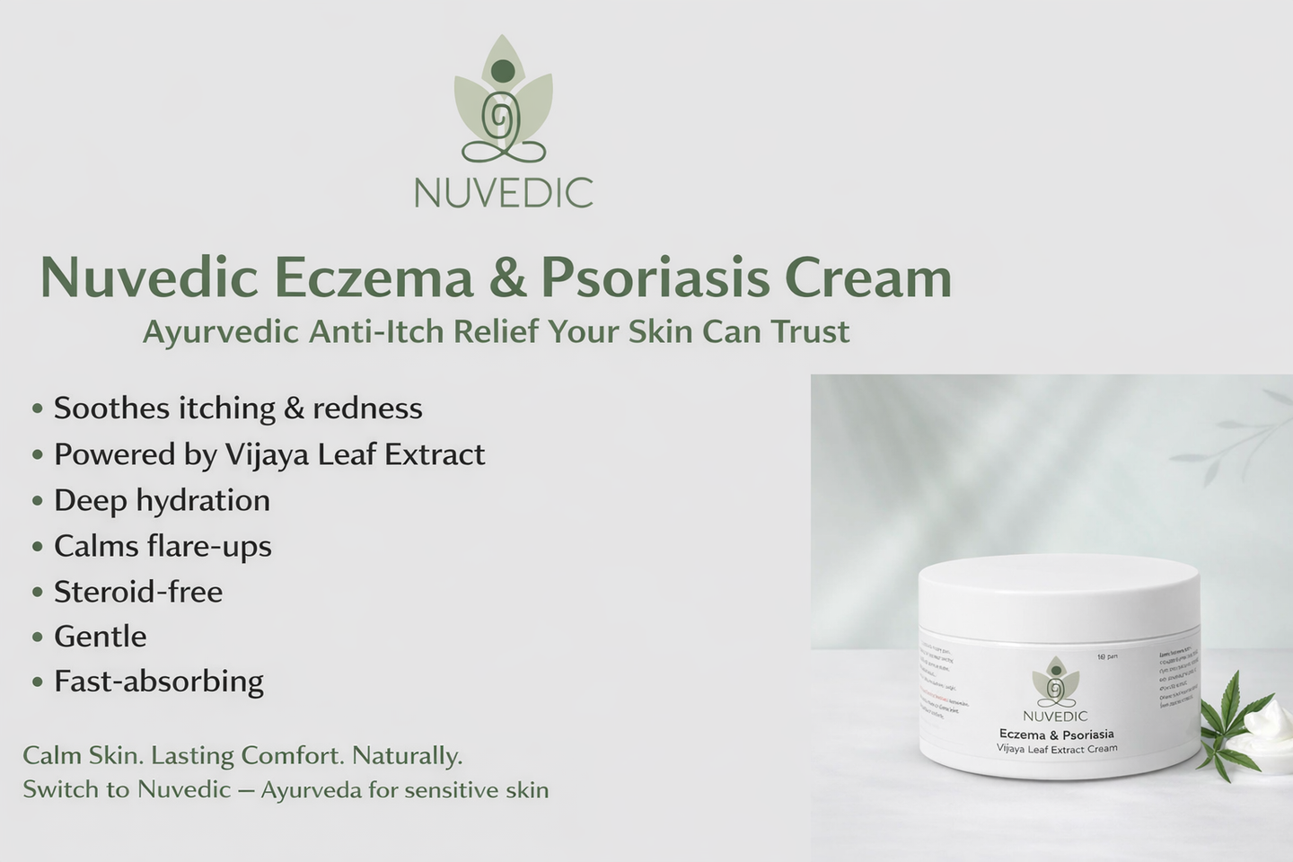 Nuvedic Eczema & Psoriasis Vijaya Leaf Extract Cream – Ayurvedic Cream for Skin Itching & Best Anti-Itch Relief