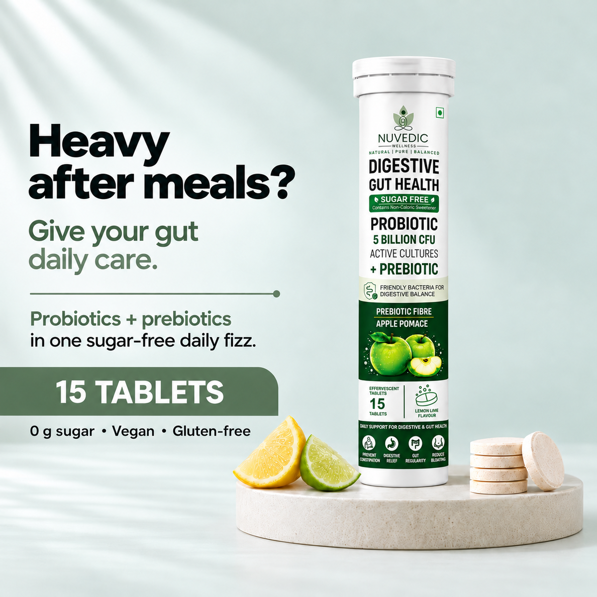 NUVEDIC Digestive & Gut Health Probiotic Effervescent Tablets